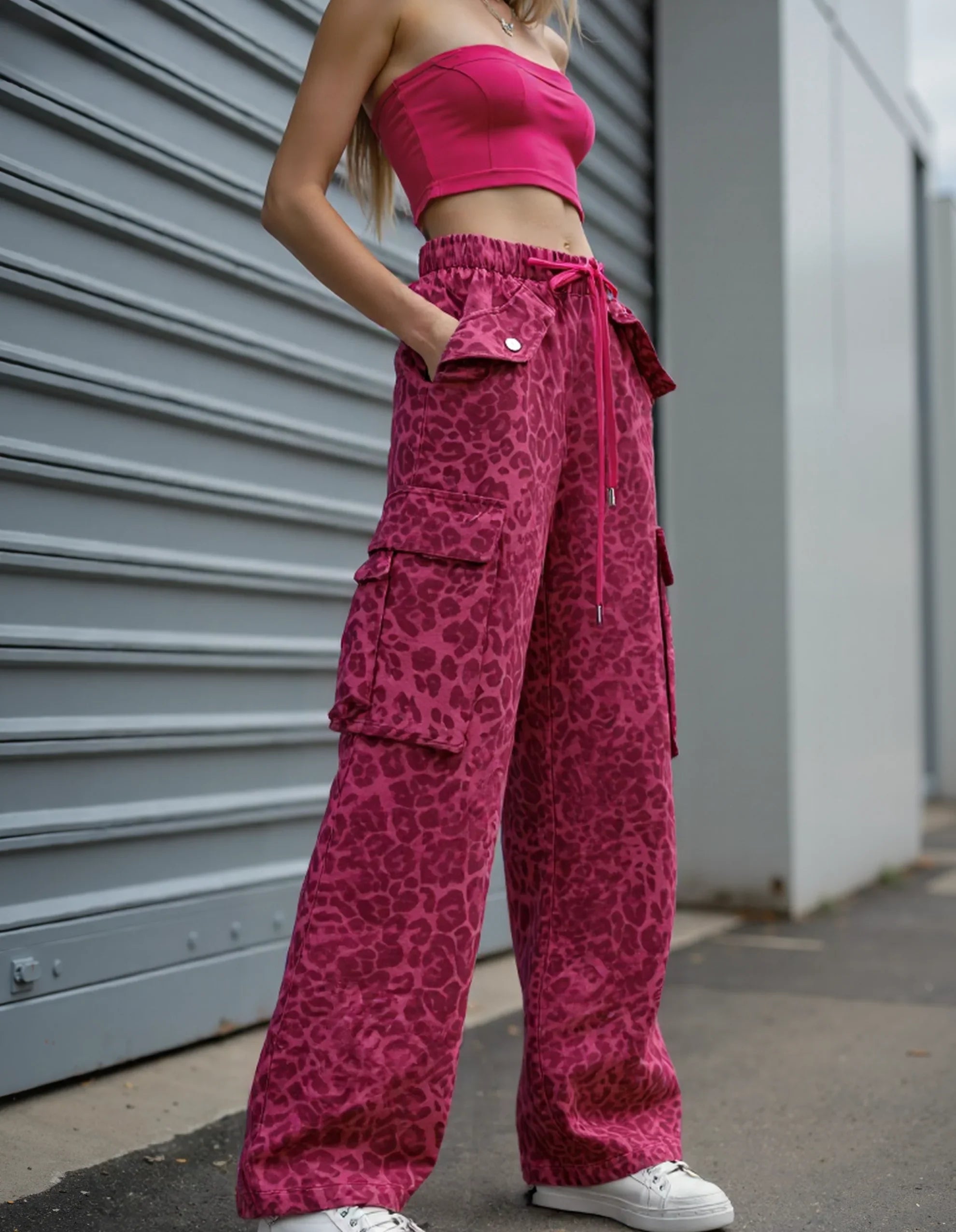 2025 Fall Fashion Girls Must-Have Pink Leopard Print Loose Pants