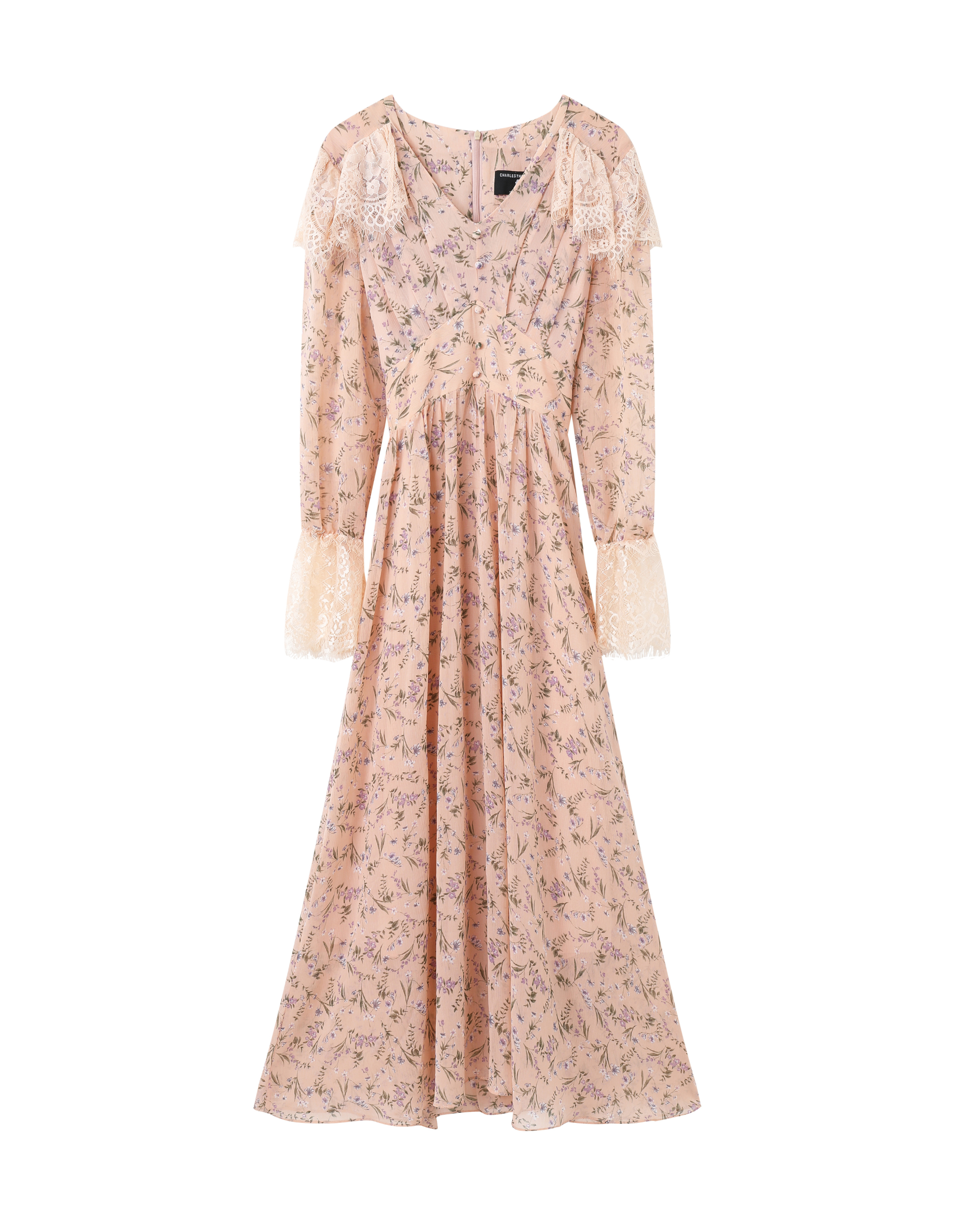 Women's Pink Floral Lace Boho Midi Dress