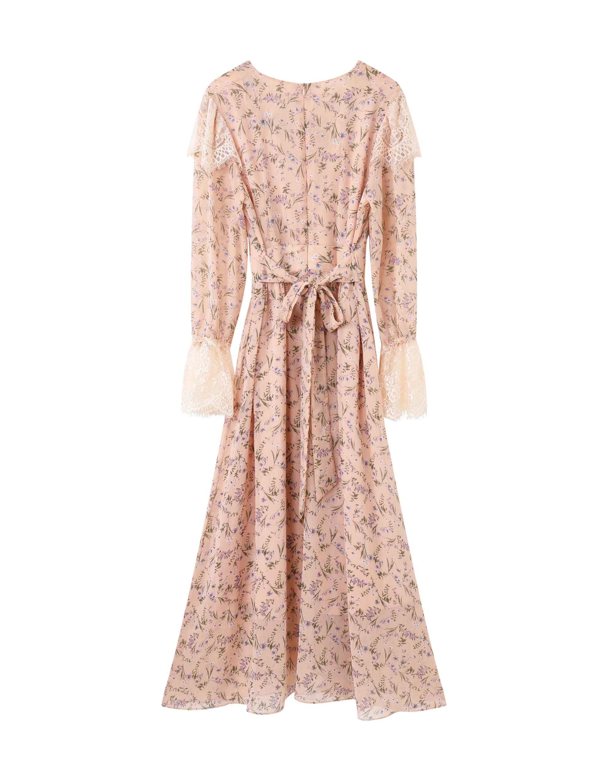 Women's Pink Floral Lace Boho Midi Dress