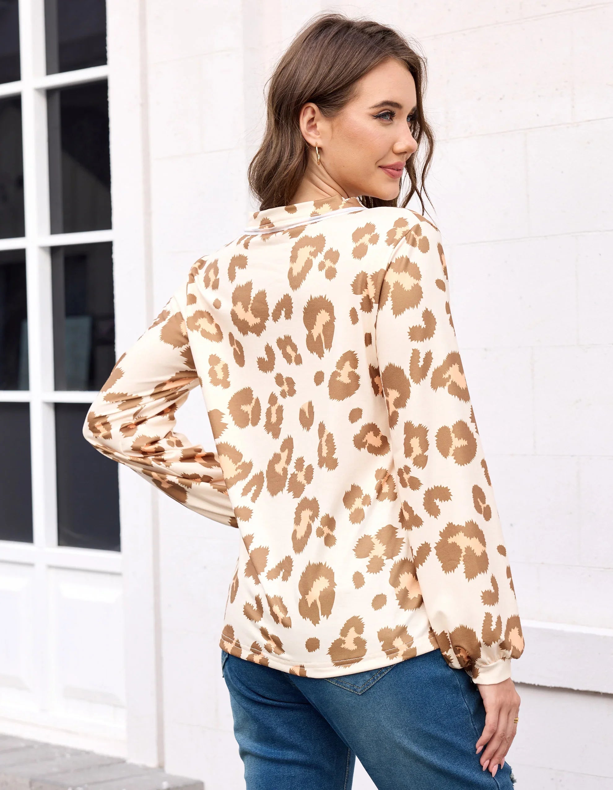 Boho Blouses for Women Dressy Casual Leopard Print Long Sleeve Shirts V Neck Lightweight Chiffon Summer Spring Tops - HOKONA