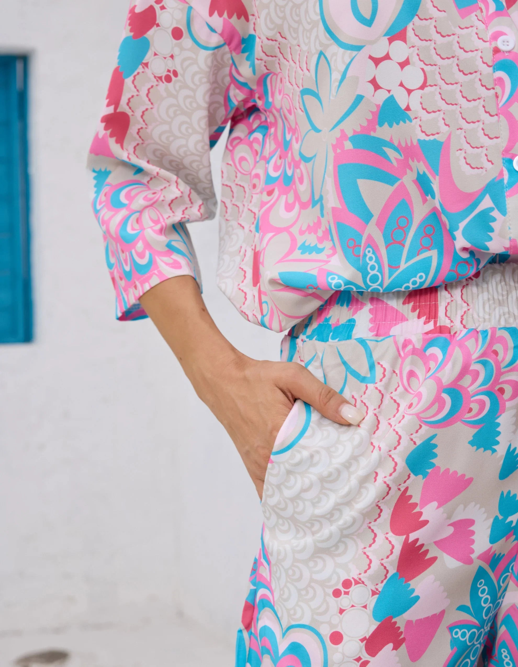 HOKONA Women's Summer Floral Print Two Piece Set Short Sleeve Button Down Top Elastic Shorts - HOKONA