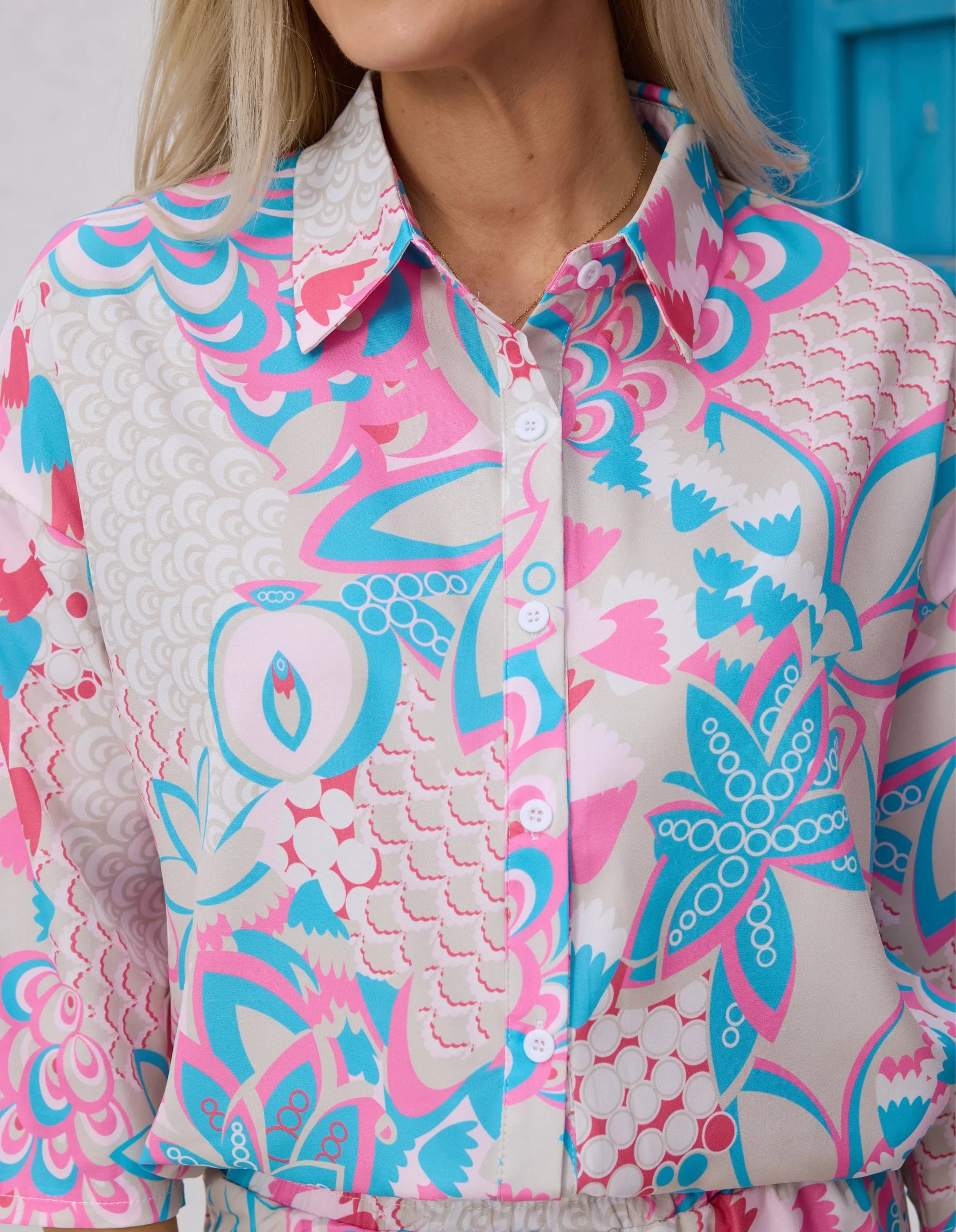 HOKONA Women's Summer Floral Print Two Piece Set Short Sleeve Button Down Top Elastic Shorts - HOKONA