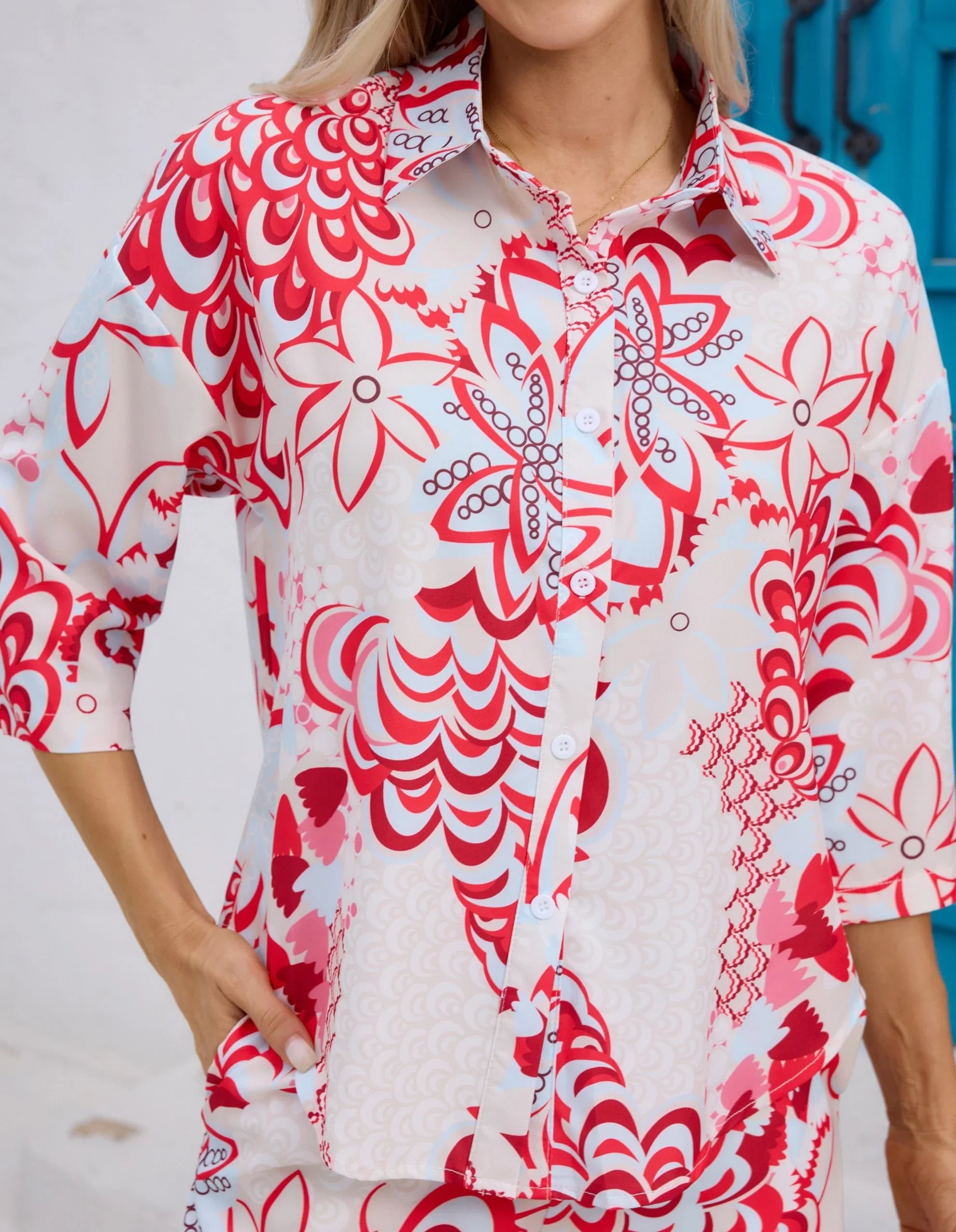 HOKONA Women's Summer Floral Print Two Piece Set Short Sleeve Button Down Top Elastic Shorts - HOKONA