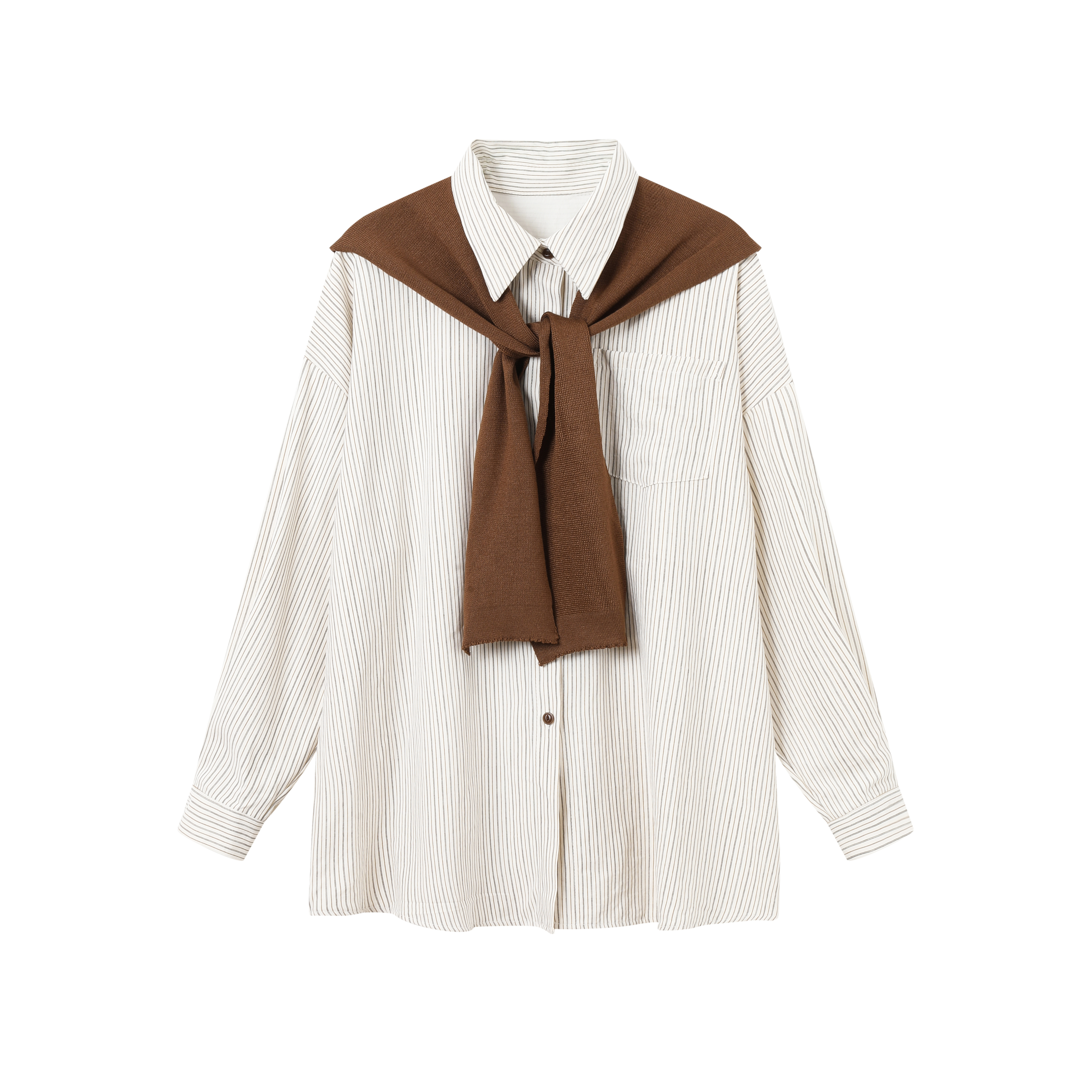 Preppy Striped Button Up with Tied Sweater