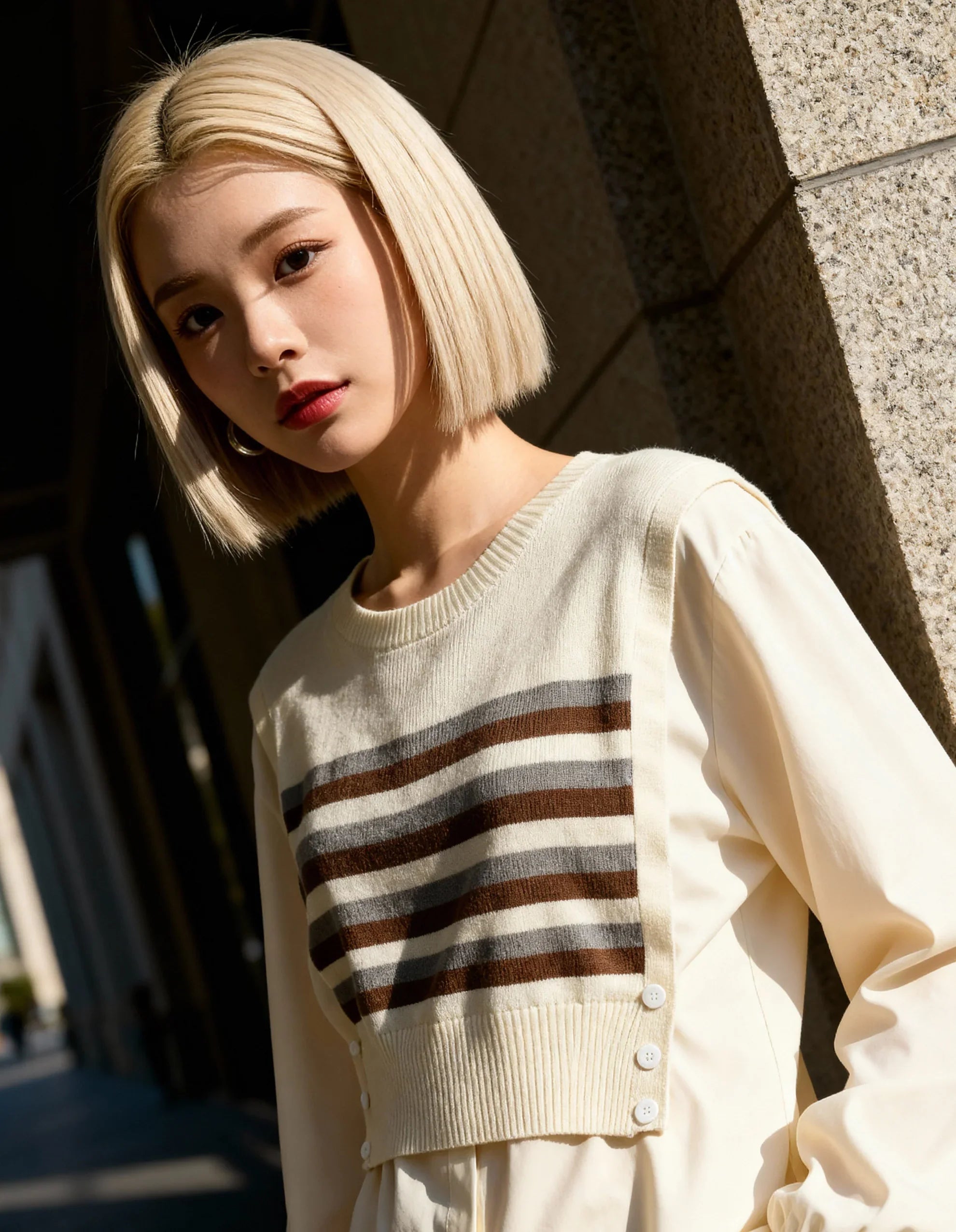 Retro Striped Button Front Knit Shirt