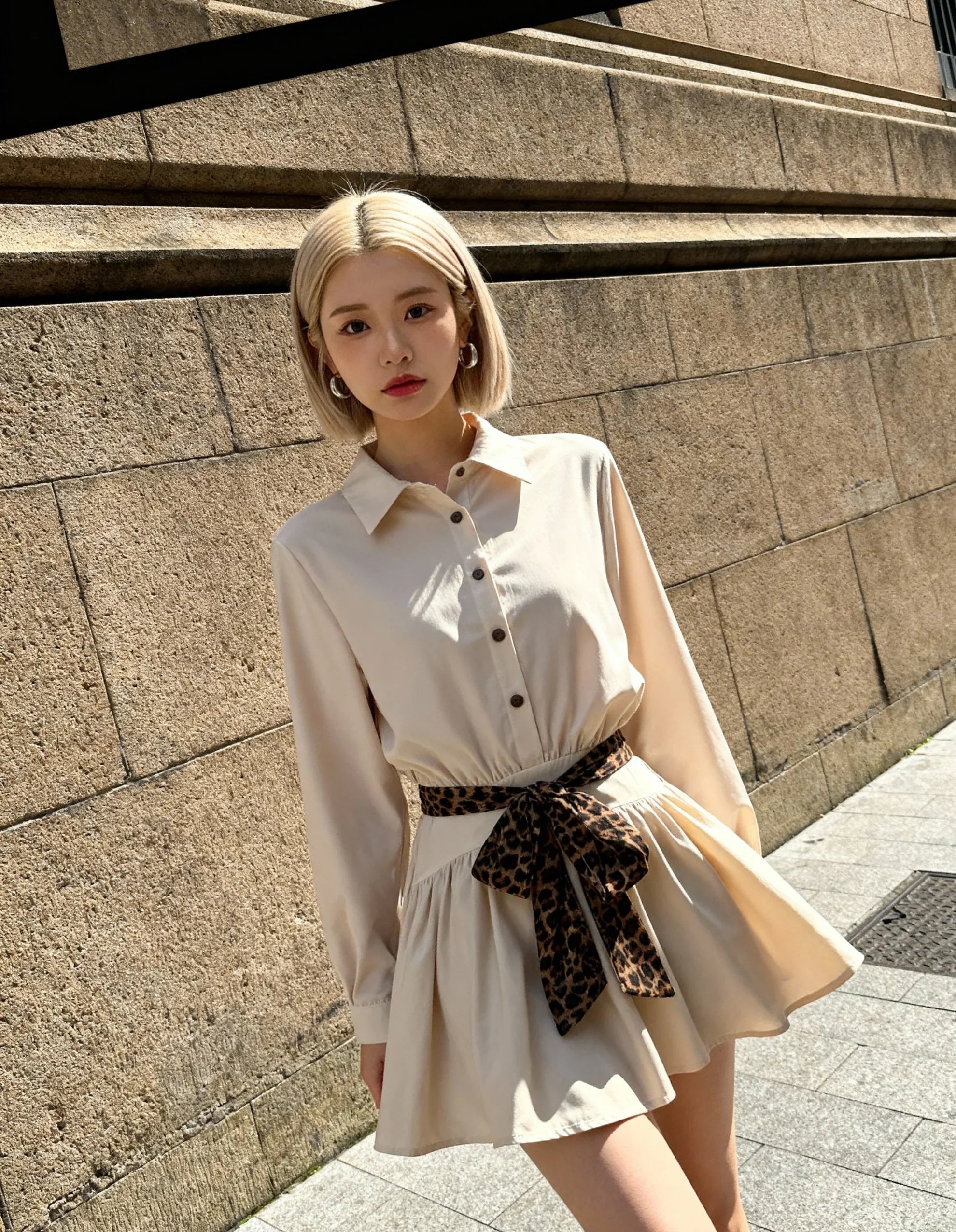 Leopard Belted Mini Shirt Dress