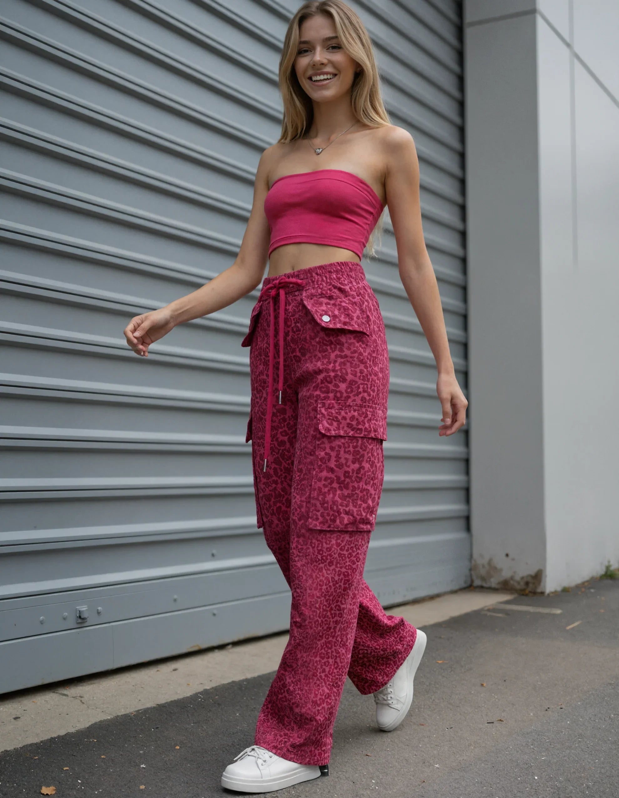 2025 Fall Fashion Girls Must-Have Pink Leopard Print Loose Pants