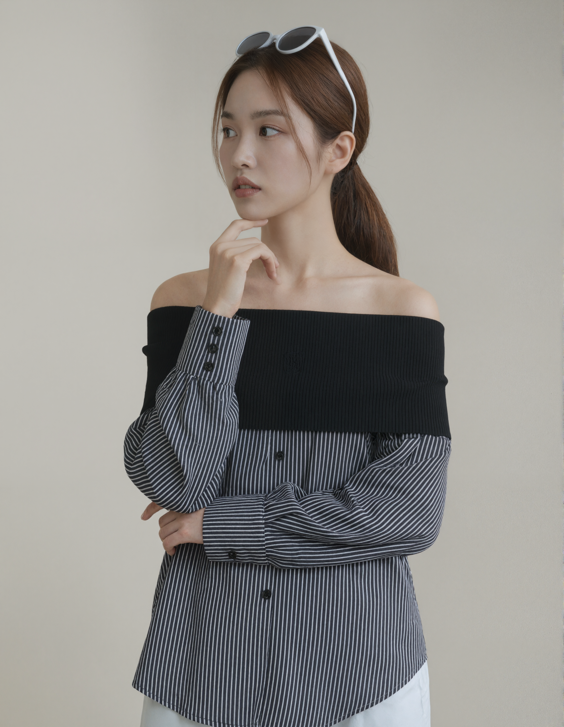 Fashion Off-Shoulder Striped Hybrid Blouse