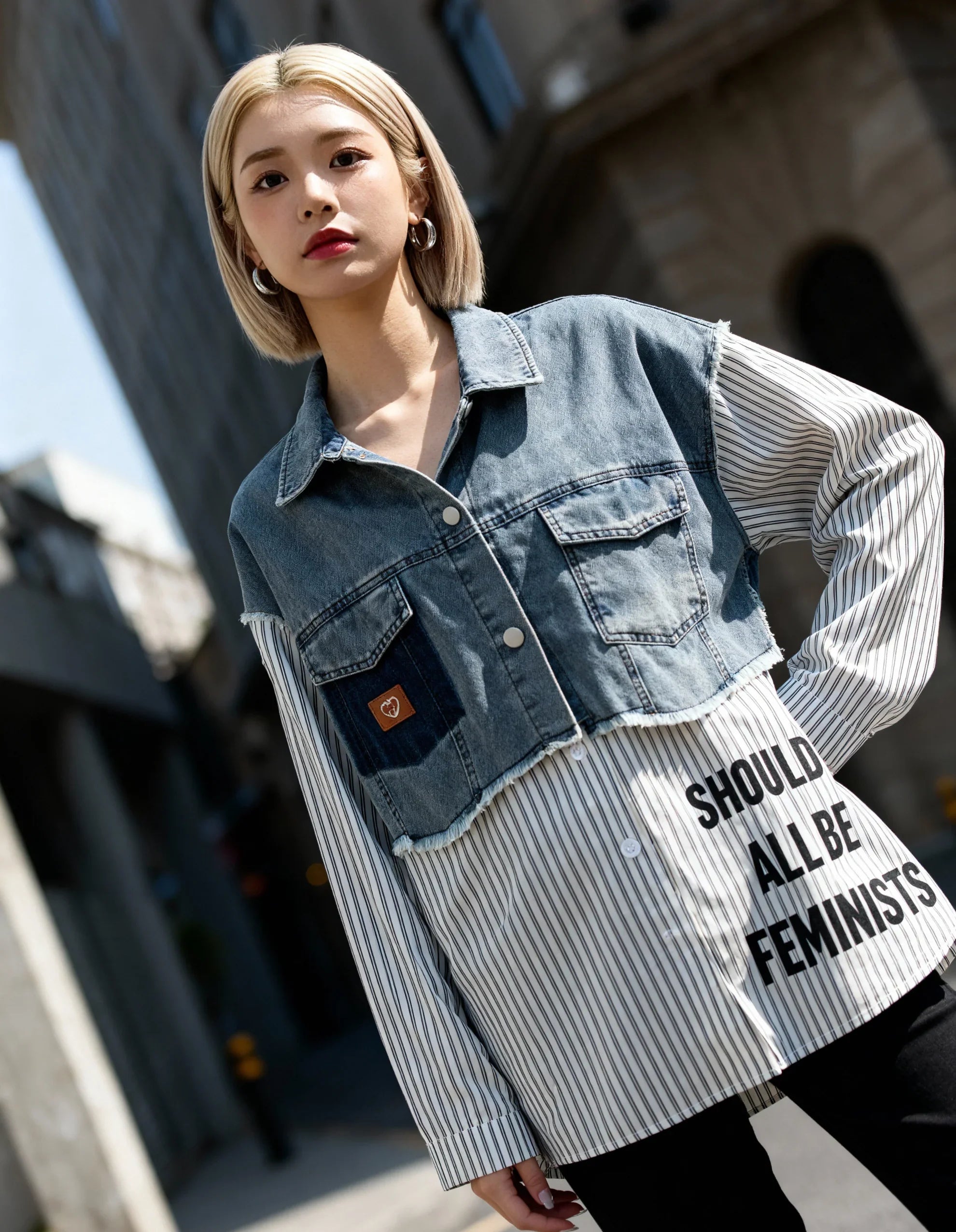 Empower Striped Denim Blouse