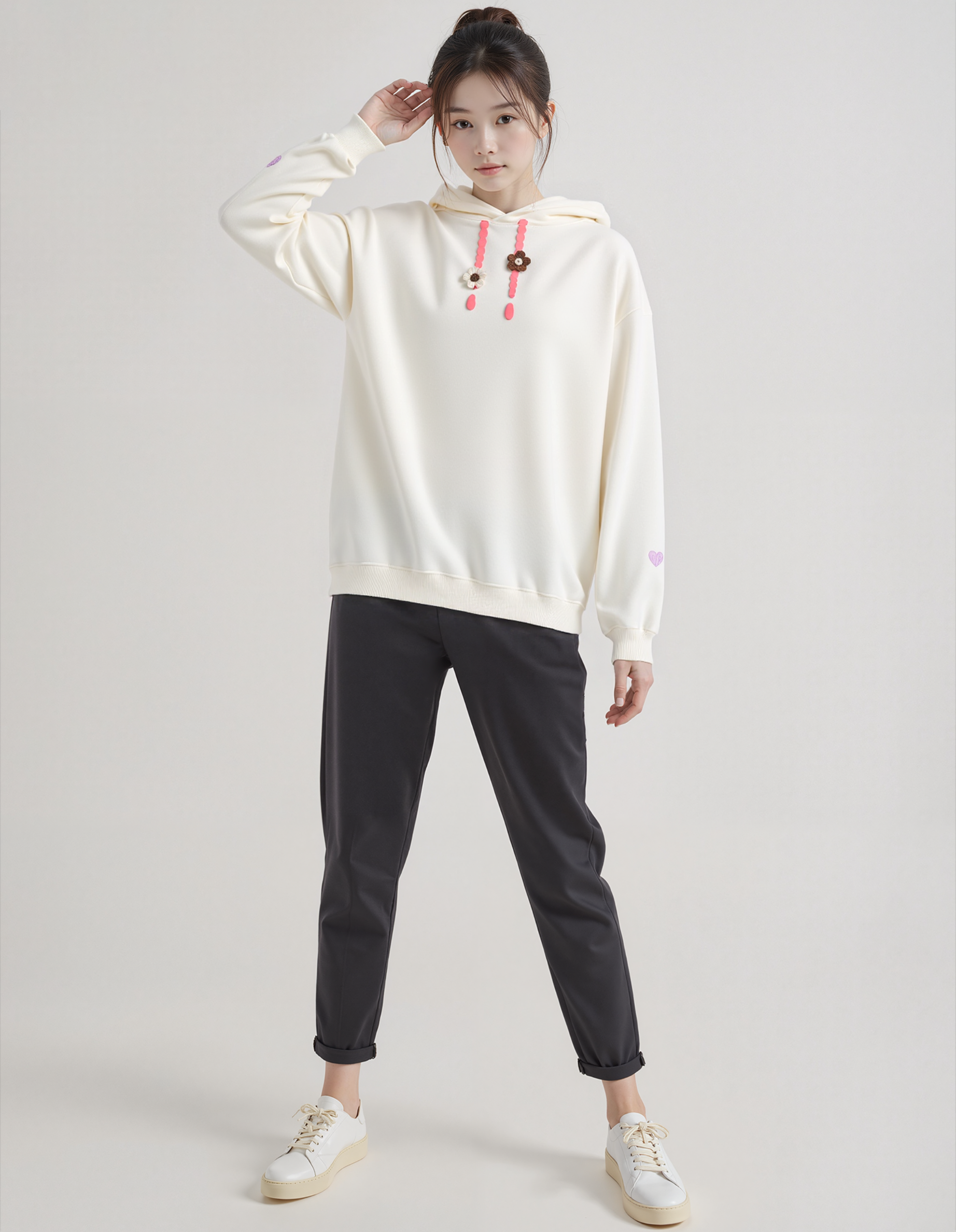 Cute Floral Drawstring Hoodie