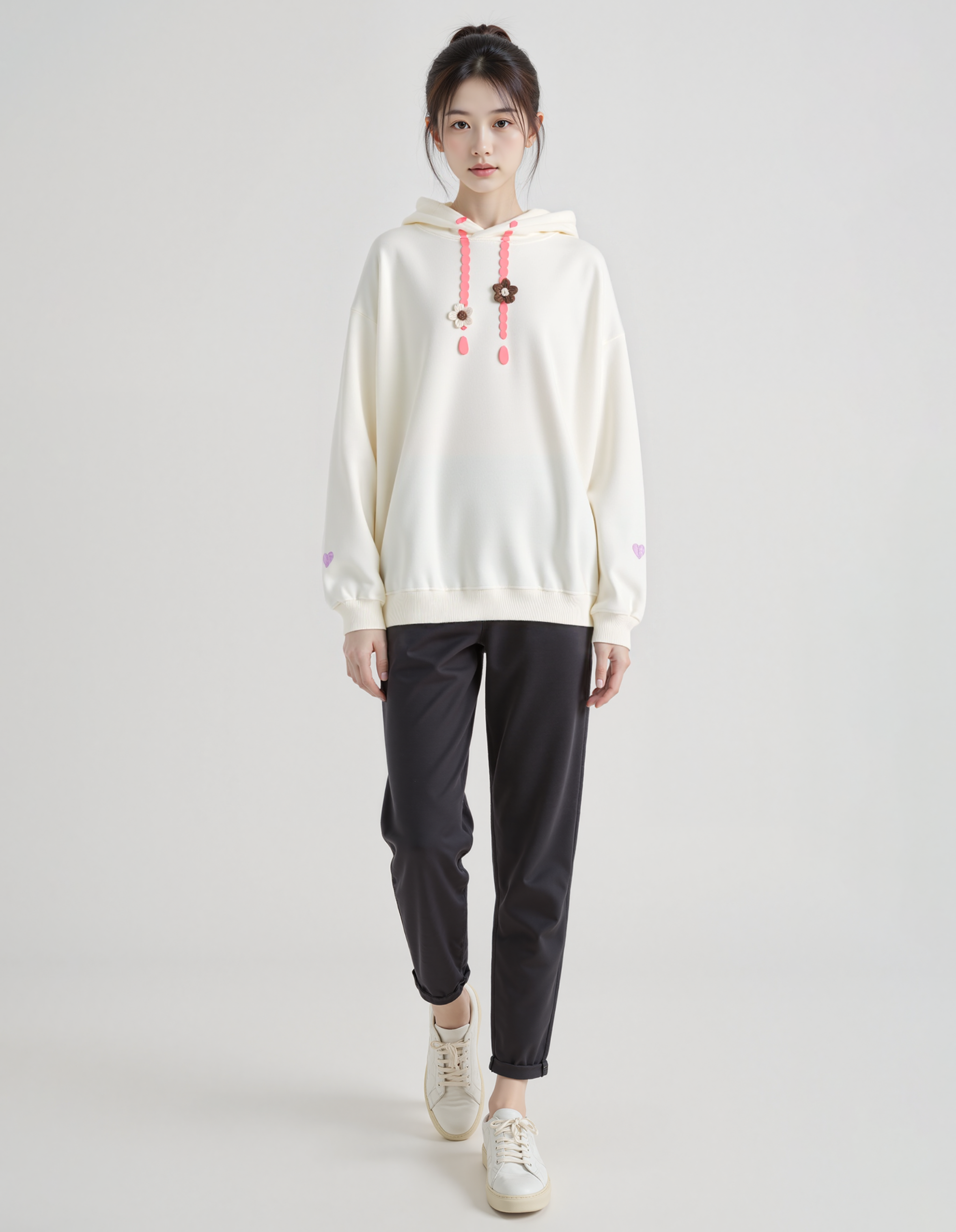 Cute Floral Drawstring Hoodie