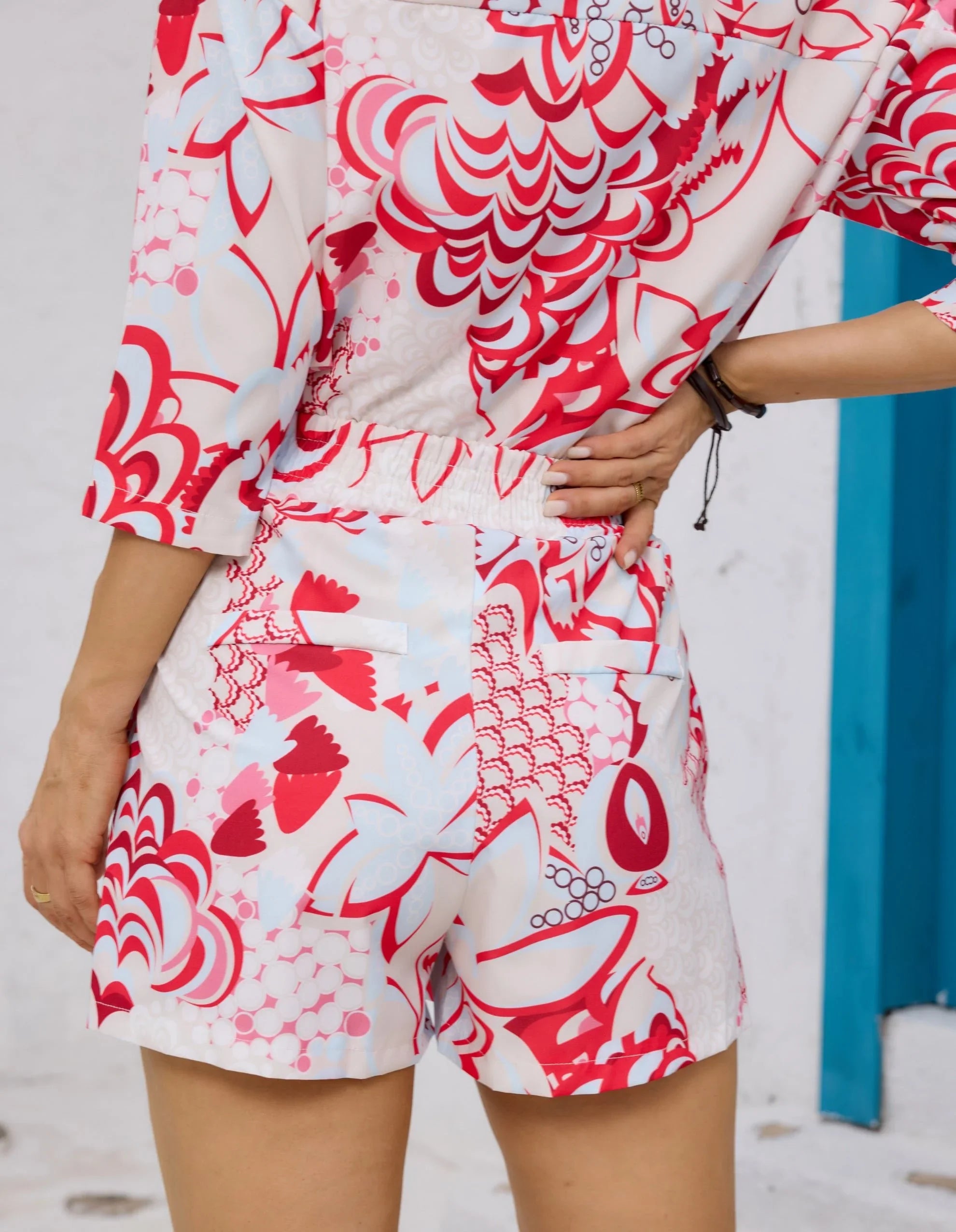 HOKONA Women's Summer Floral Print Two Piece Set Short Sleeve Button Down Top Elastic Shorts - HOKONA