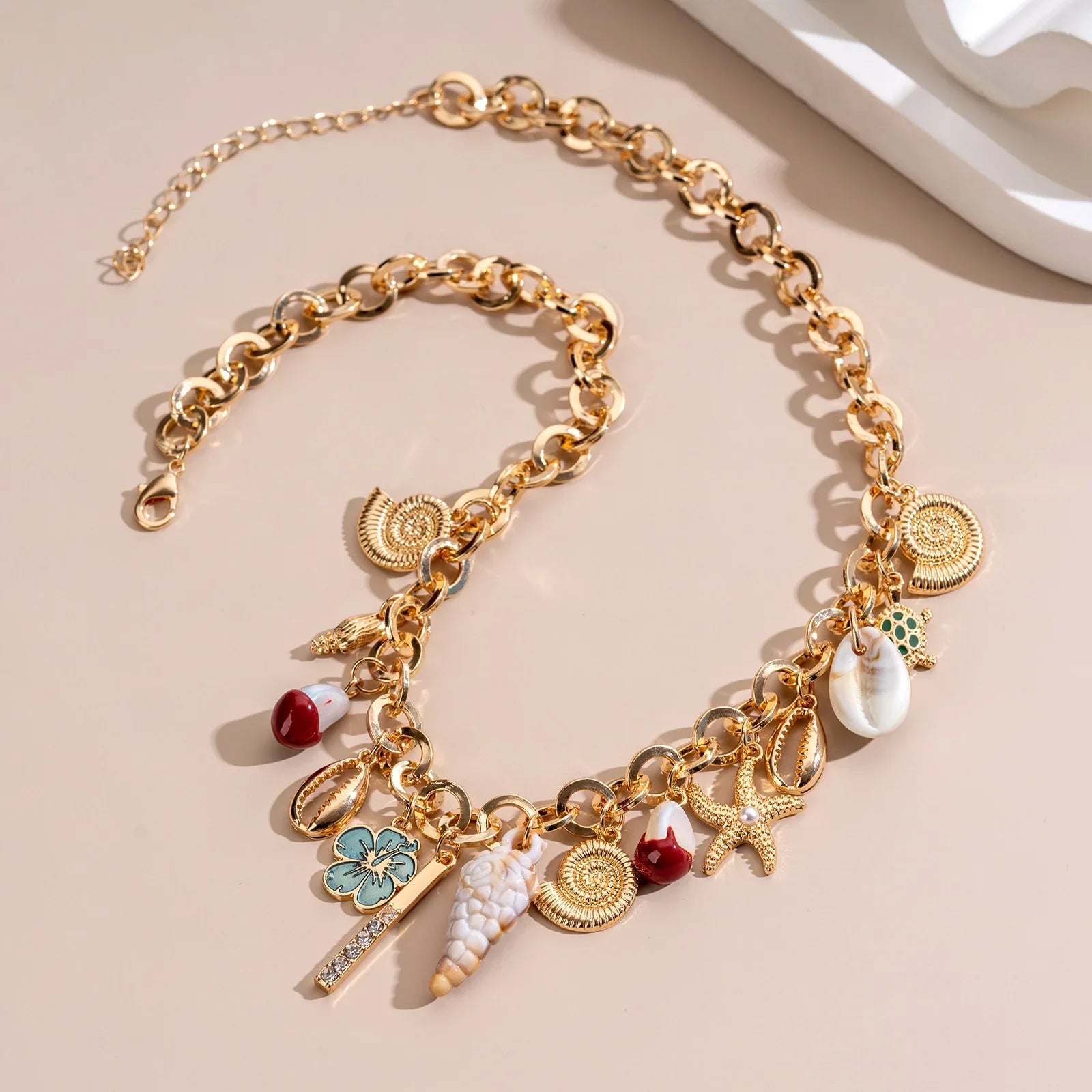 Women's gold - plated summer ocean - style pearl necklace clavicle chain shell pendant - HOKONA