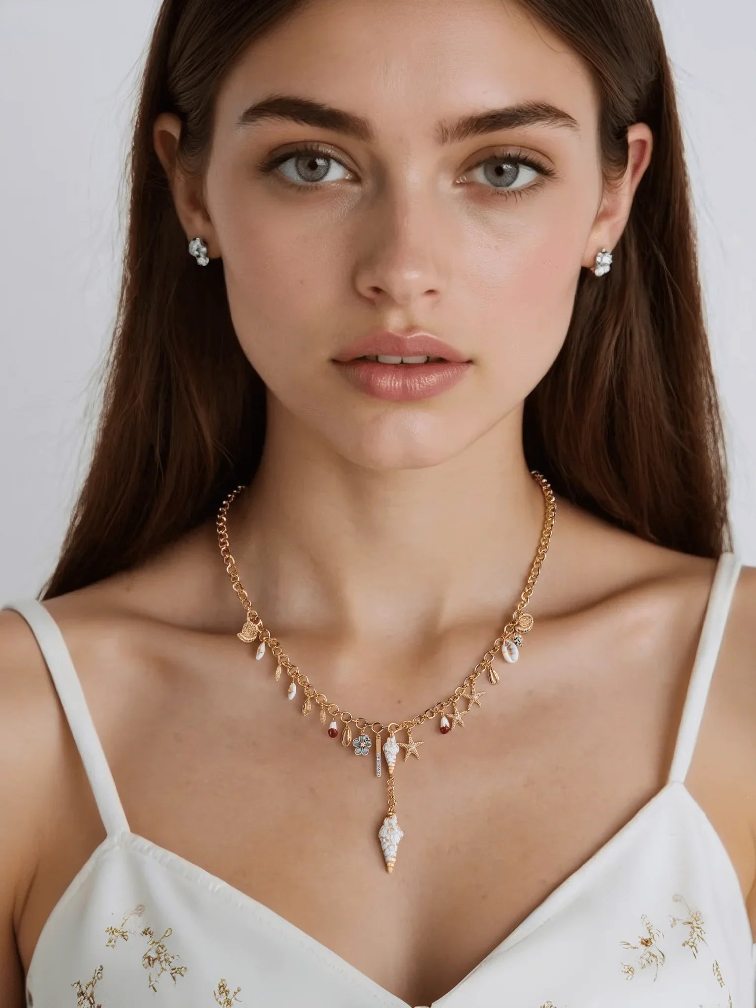 Women's gold - plated summer ocean - style pearl necklace clavicle chain shell pendant - HOKONA