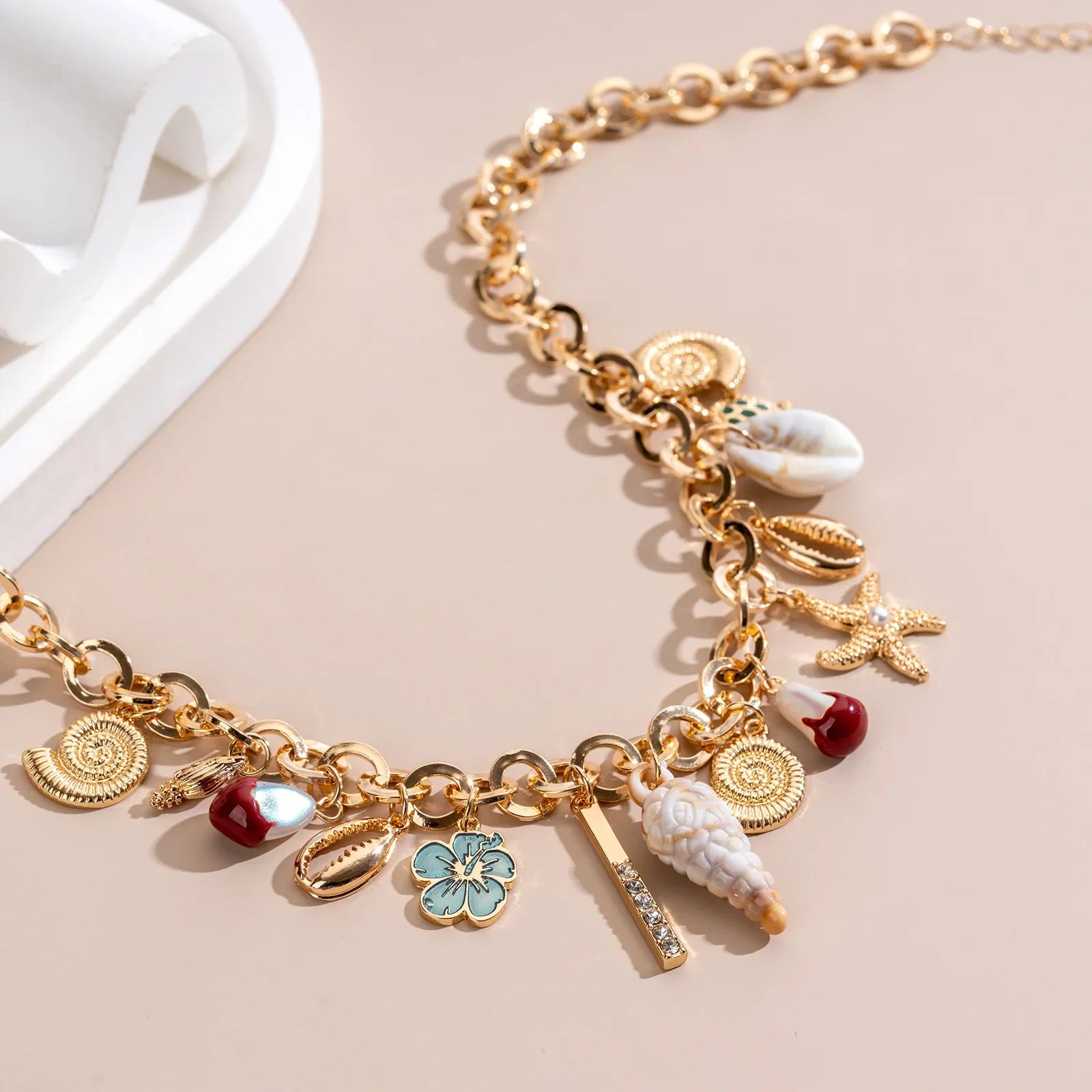 Women's gold - plated summer ocean - style pearl necklace clavicle chain shell pendant - HOKONA