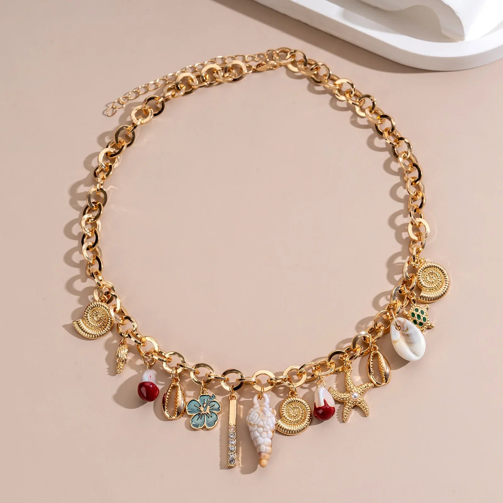 Women's gold - plated summer ocean - style pearl necklace clavicle chain shell pendant - HOKONA