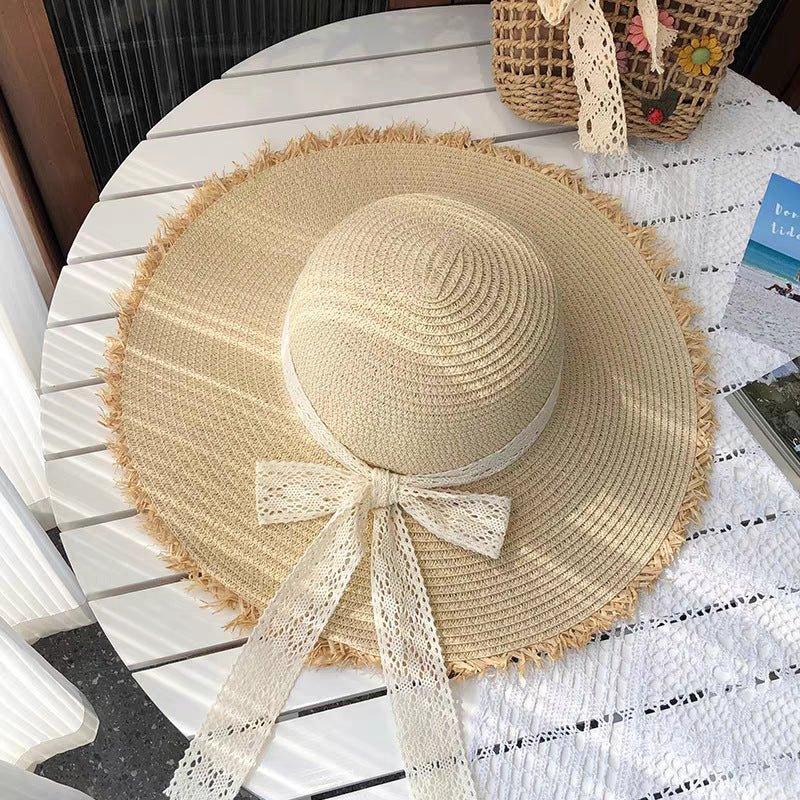 New Lace Bow Beach Sun Hat - Ladies Beautiful Sun Hat - HOKONA