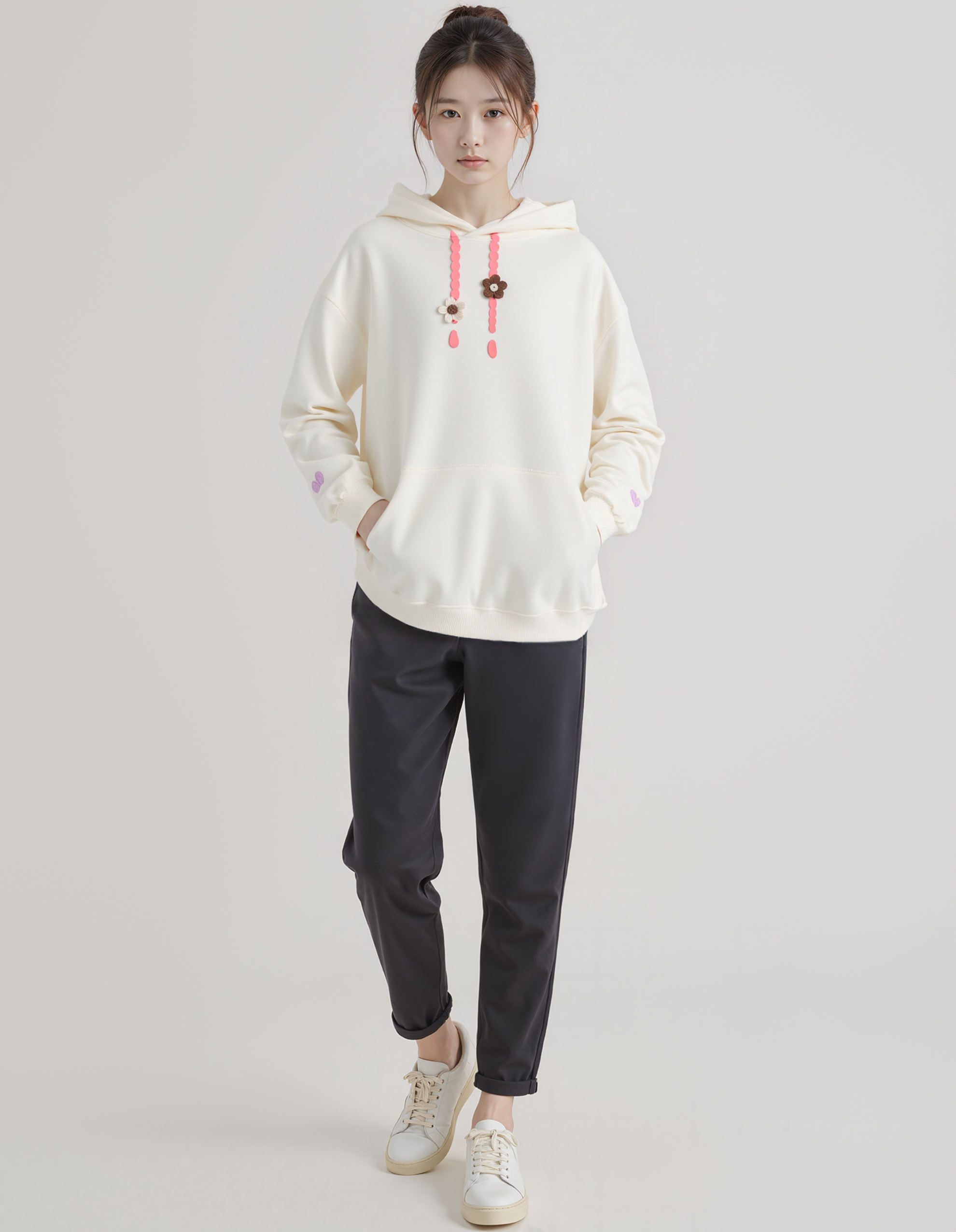 Cute Floral Drawstring Hoodie