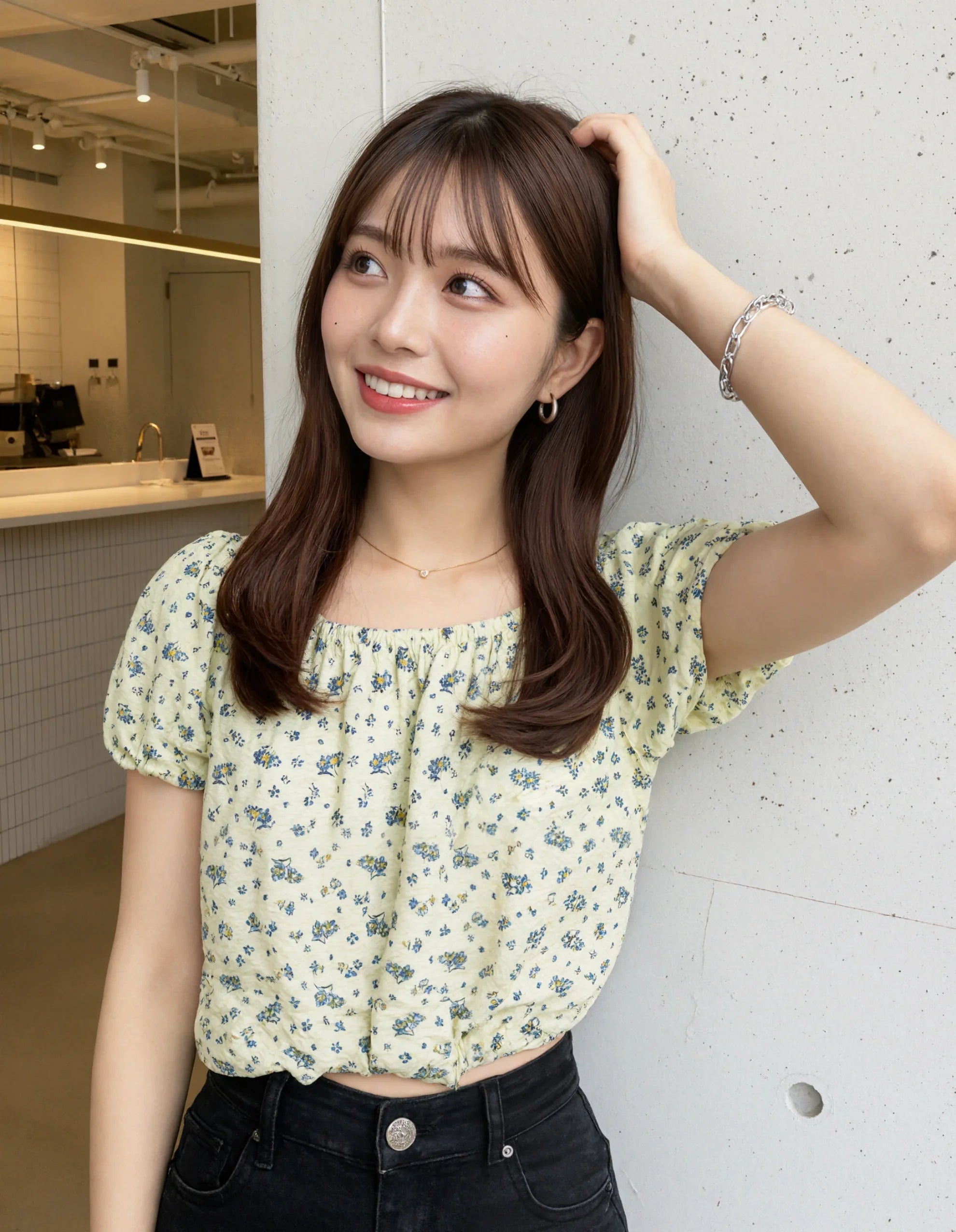 Delicate Meadow Floral Puff Blouse