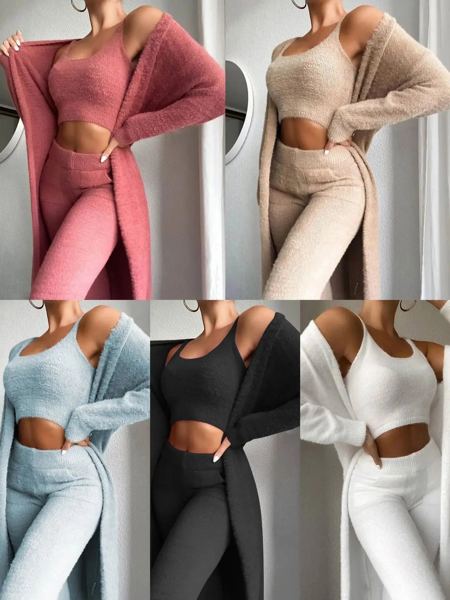 3 - Piece Fuzzy Fleece Loungewear Set - HOKONA
