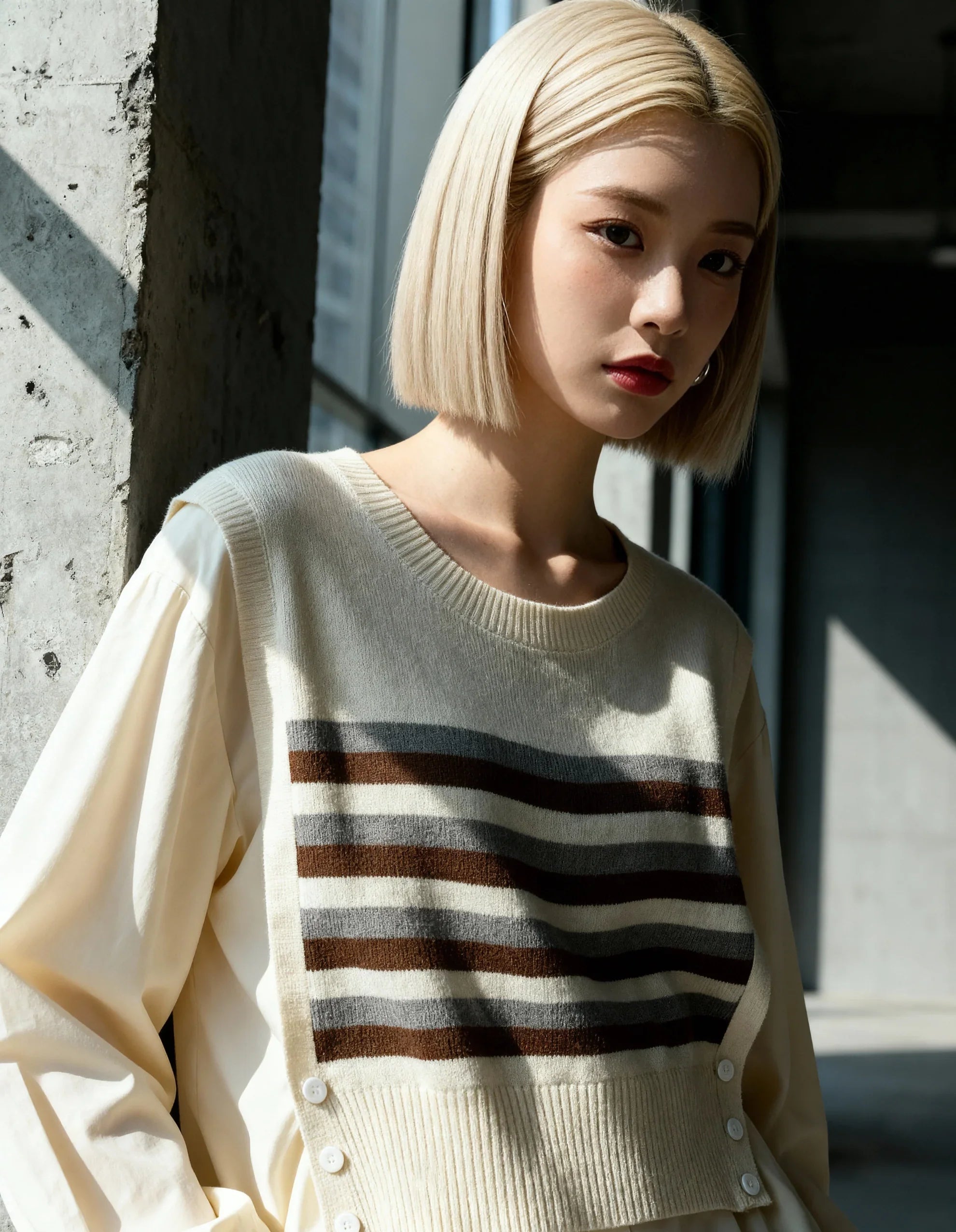 Retro Striped Button-Front Knit Vest