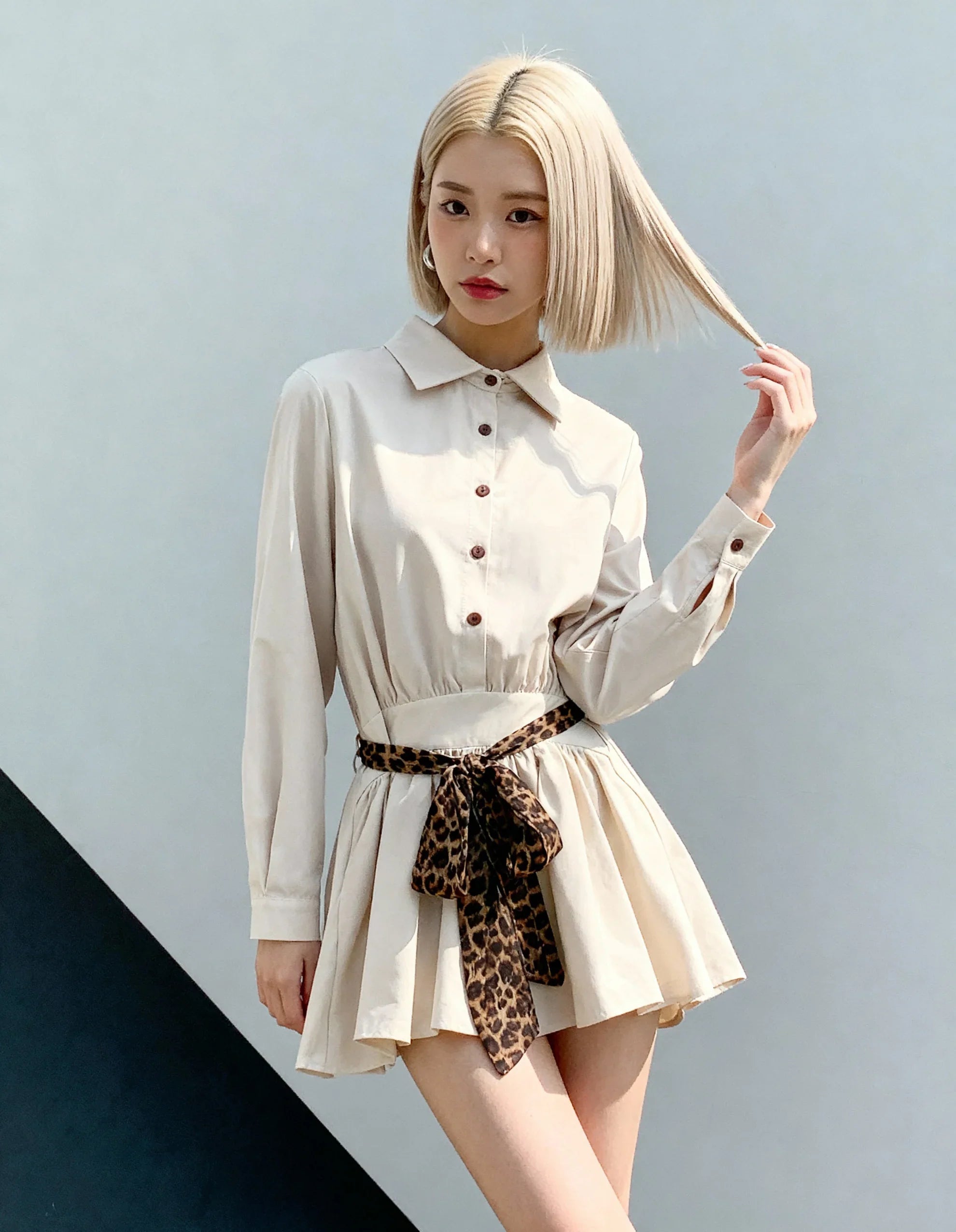 Leopard Belted Mini Shirt Dress