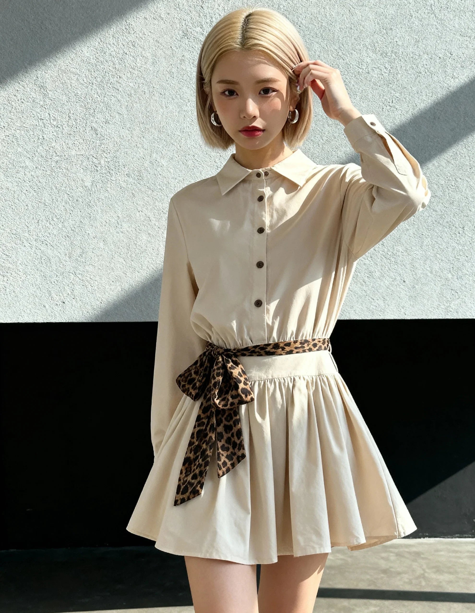 Leopard Belted Mini Shirt Dress