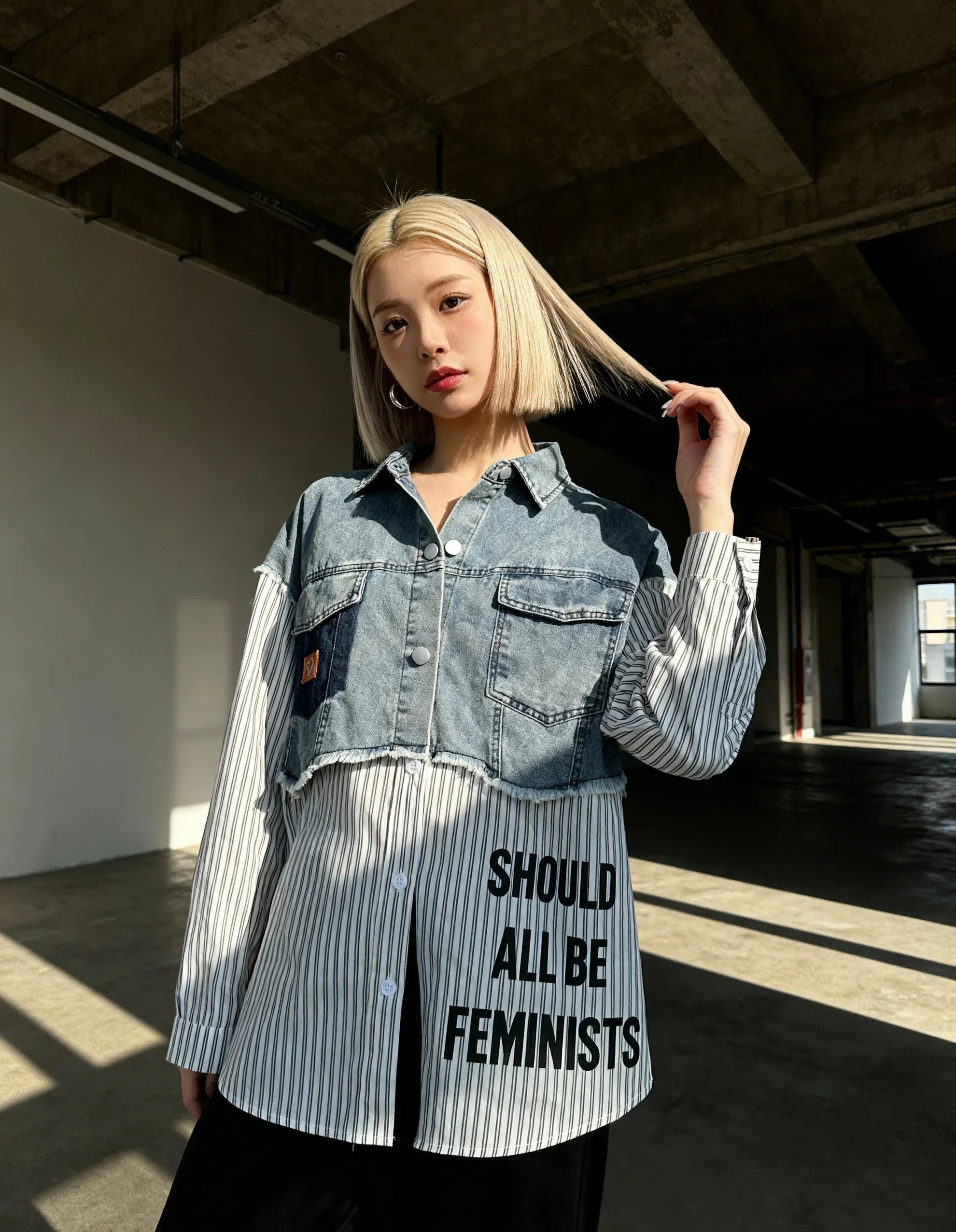 Empower Striped Denim Blouse