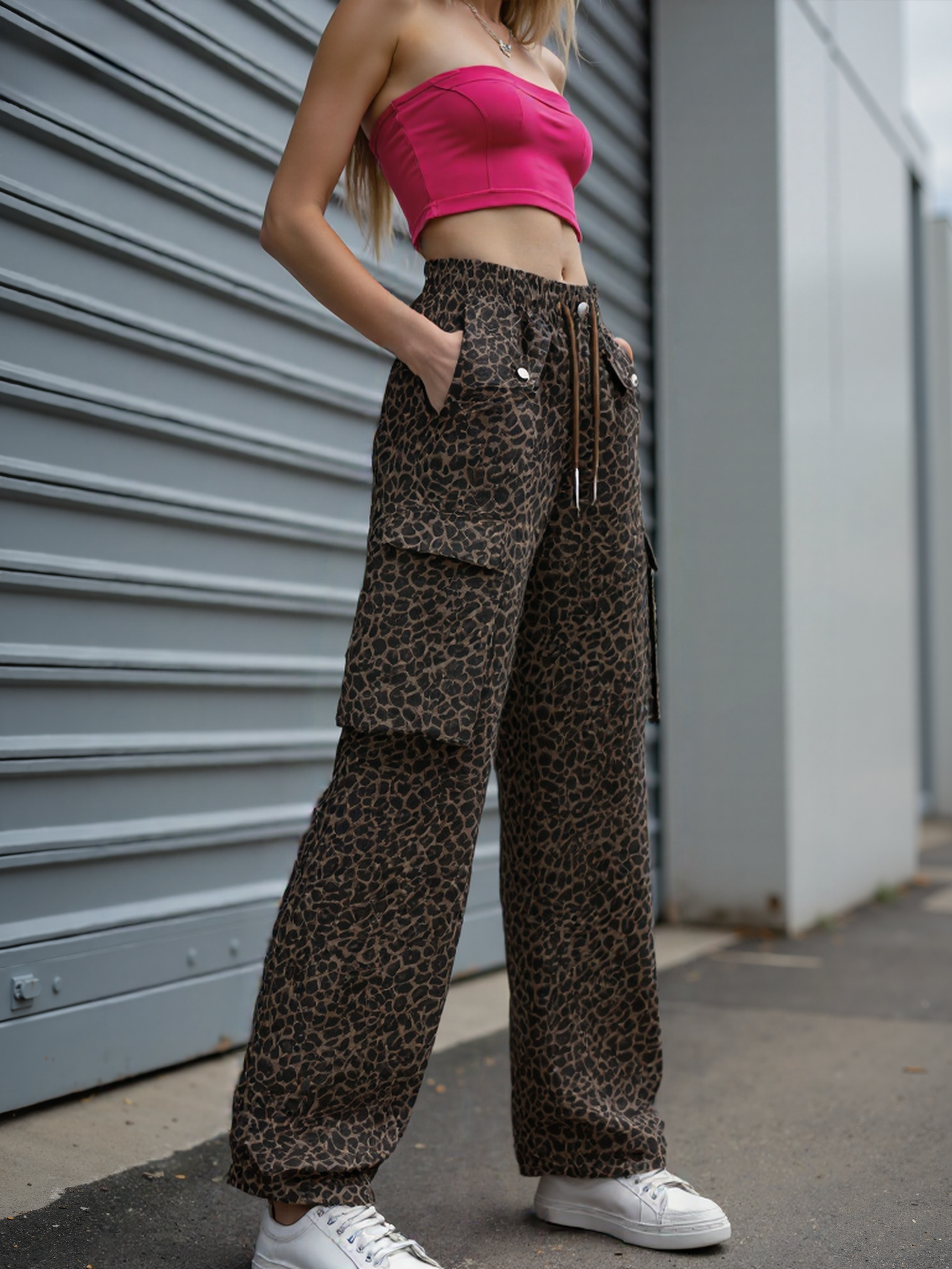2025 Fall Fashion Girls Must-Have Pink Leopard Print Loose Pants