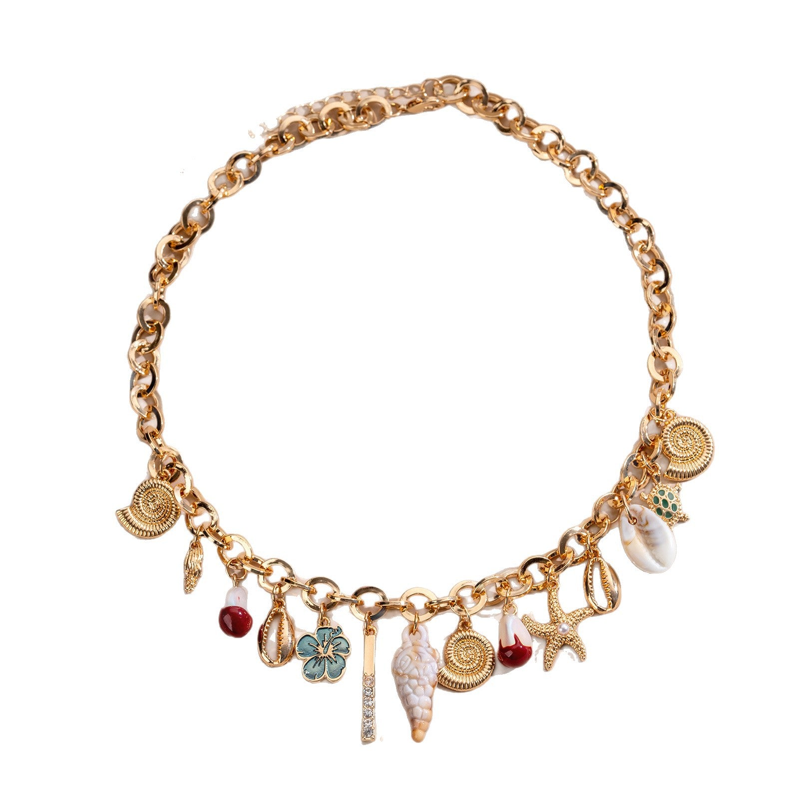 Women's gold - plated summer ocean - style pearl necklace clavicle chain shell pendant - HOKONA
