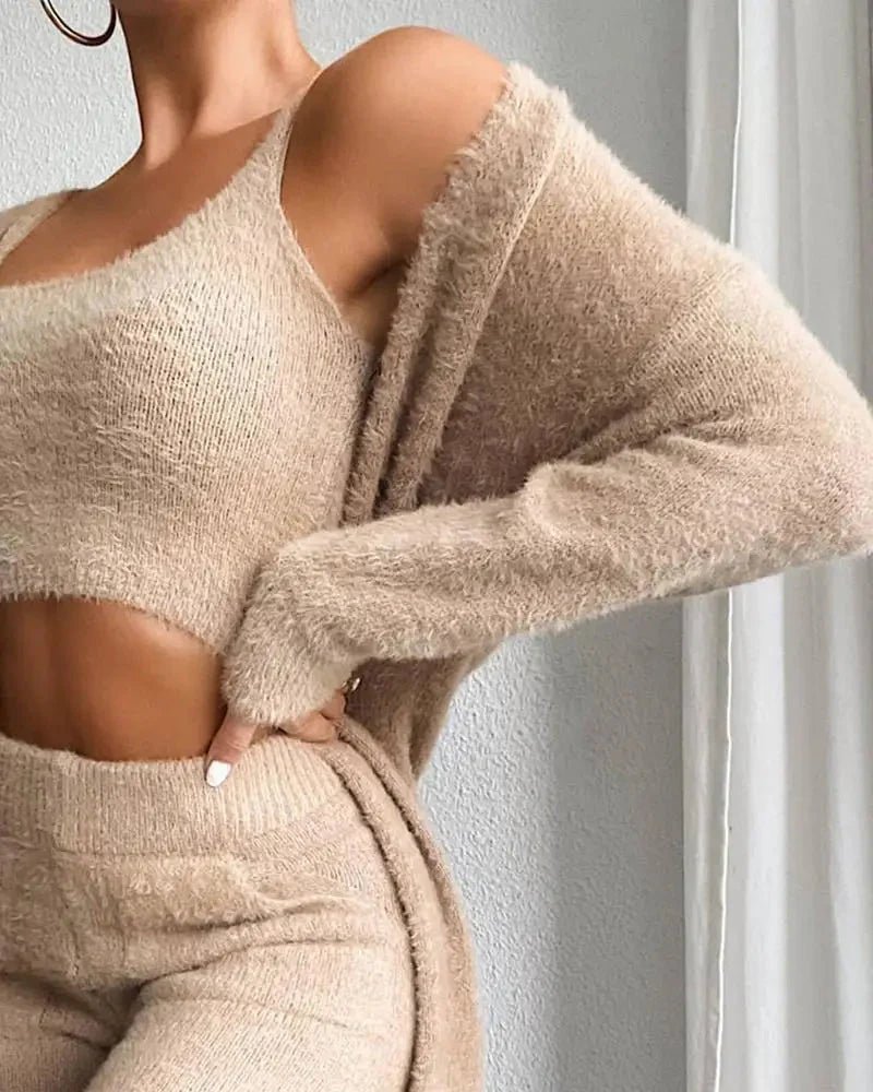 3 - Piece Fuzzy Fleece Loungewear Set - HOKONA